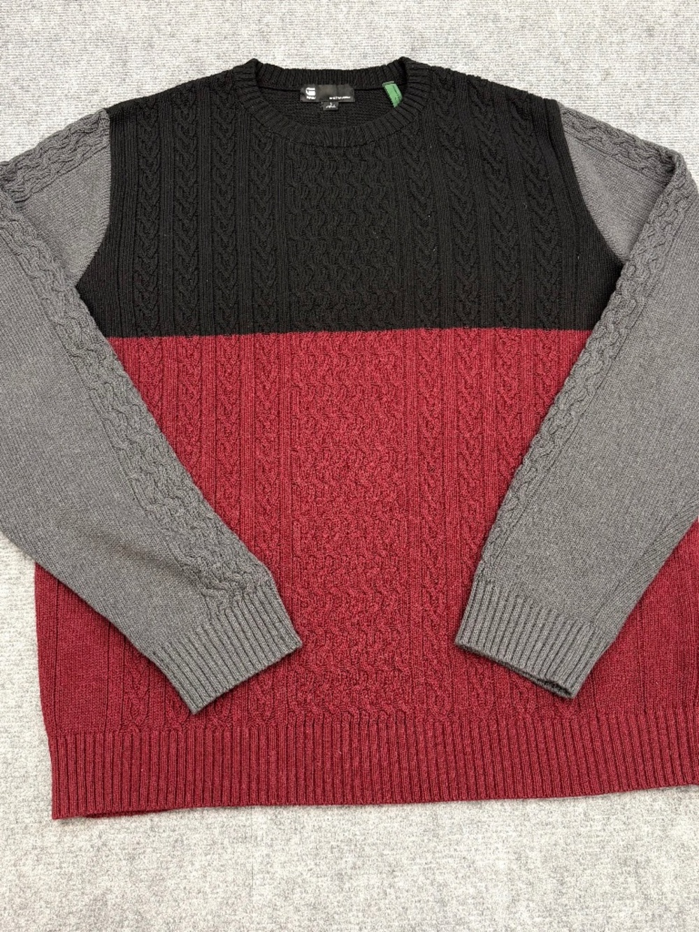 G-Star Color Block Loose Knit Sweater, Large - red, black, grey